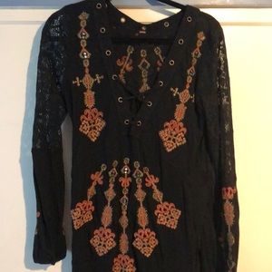 Free People Black Blouse with Details